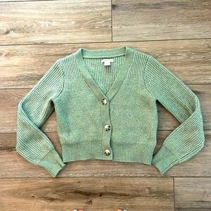 Green cropped knit cardigan sweater